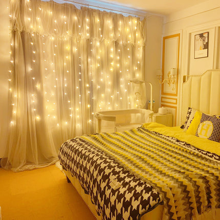 Dekorative Lichtervorhang 3,3M × 0,6M, 200 Kugeln mit LEDs, Silberdraht mit 8 Programmen, Warm Licht, Strombetrieben