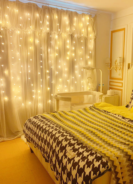 Dekorative Lichtervorhang 3,3M × 0,6M, 200 Kugeln mit LEDs, Silberdraht mit 8 Programmen, Warm Licht, Strombetrieben