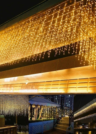 Lichtervorhang 10M x mit 352 LEDs, Durchsichtig Kabel, Warm Licht, Verbindbar 20M, für Außen