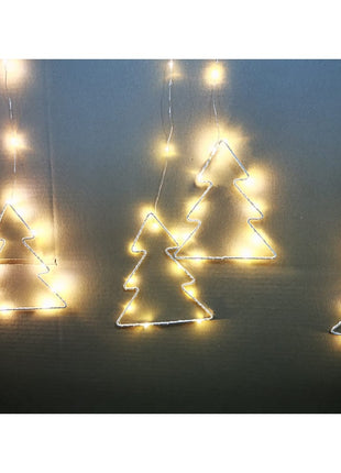 Lichtervorhang 1,8M mit 7 Tannenbäume und Mini-LEDs, Durchsichtig Kabel, Warm Licht, für Außen