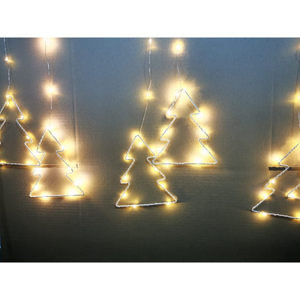 Lichtervorhang 1,8M mit 7 Tannenbäume und Mini-LEDs, Durchsichtig Kabel, Warm Licht, für Außen
