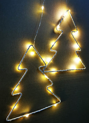 Lichtervorhang 1,8M mit 7 Tannenbäume und Mini-LEDs, Durchsichtig Kabel, Warm Licht, für Außen