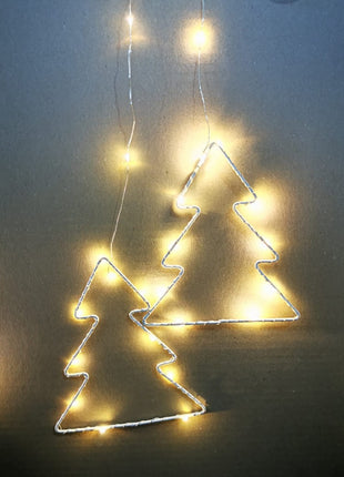 Lichtervorhang 1,8M mit 7 Tannenbäume und Mini-LEDs, Durchsichtig Kabel, Warm Licht, für Außen