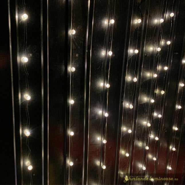 Silberdraht Lichtervorhang 2,2M × 1,9M, 120 Kugeln-LEDs, Kalt Licht, Verbindbar 4M, für Innen