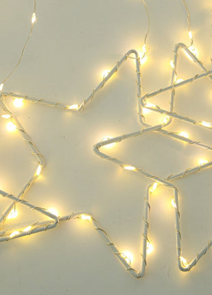 Lichtervorhang 2,5M mit Sternen und Mini-LEDs, 8 Programmen, Warm Licht, Verbindbar 10M, für Außen