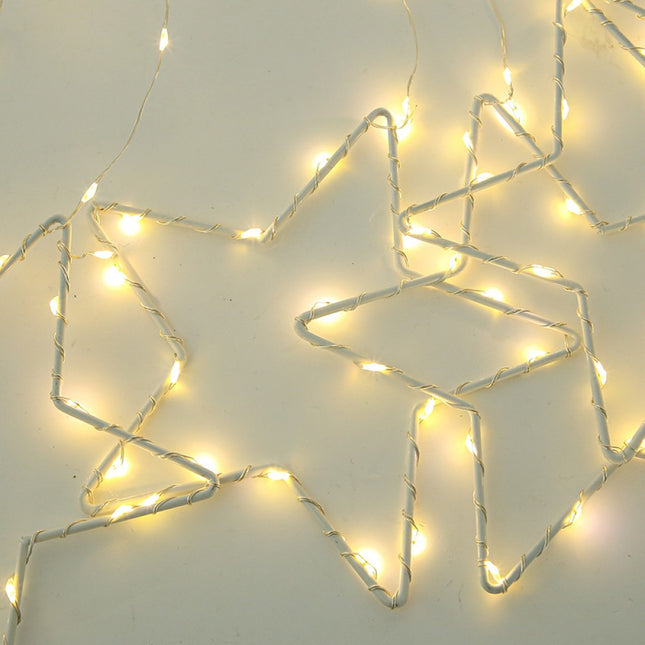 Lichtervorhang 2,5M mit Sternen und Mini-LEDs, 8 Programmen, Warm Licht, Verbindbar 10M, für Außen