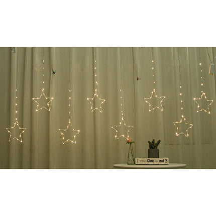 Lichtervorhang 2,5M mit Sternen und Mini-LEDs, 8 Programmen, Warm Licht, Verbindbar 10M, für Außen