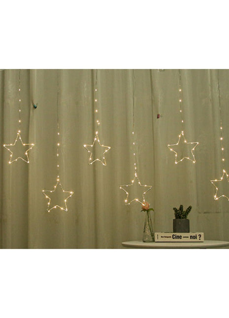 Lichtervorhang 2,5M mit Sternen und Mini-LEDs, 8 Programmen, Warm Licht, Verbindbar 10M, für Außen