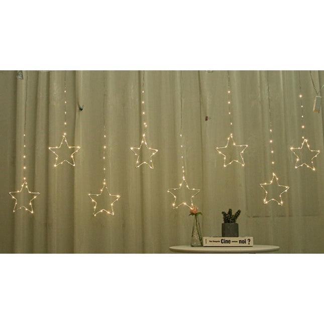 Lichtervorhang 2,5M mit Sternen und Mini-LEDs, 8 Programmen, Warm Licht, Verbindbar 10M, für Außen
