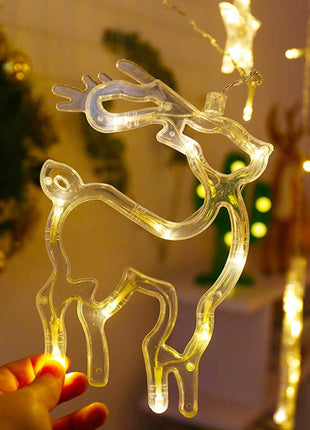 Lichtervorhang 2,5M mit 138 LEDs Sterne & Weihnachtsmuster Deko, Durchsichtig Kabel, Verbindbar 7,5M, für Außen