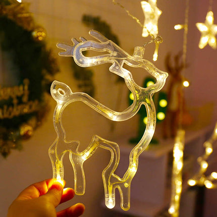 Lichtervorhang 2,5M mit 138 LEDs Sterne & Weihnachtsmuster Deko, Durchsichtig Kabel, Verbindbar 7,5M, für Außen