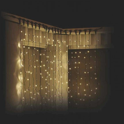 Lichtervorhang 2M × 10M mit 2000 LEDs, Schwarzes Kabel, Warm Licht, Verbindbar 4M, für Außen
