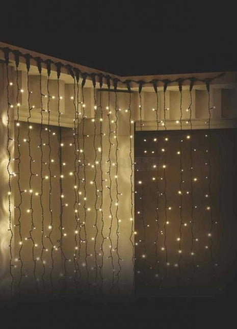 Lichtervorhang 2 × 3M mit 925 Premium-LEDs, Schwarzes Kabel, Warm Licht, Verbindbar 4M, für Außen