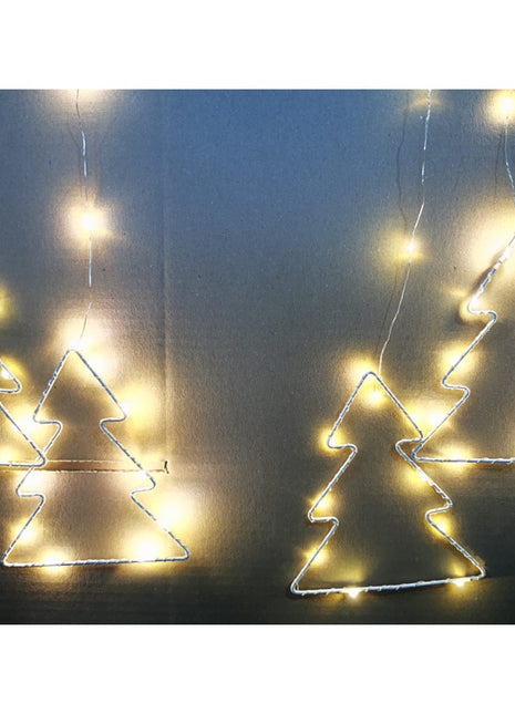Lichtervorhang 1,8M mit 7 Tannenbäume und Mini-LEDs, Durchsichtig Kabel, Warm Licht, für Außen