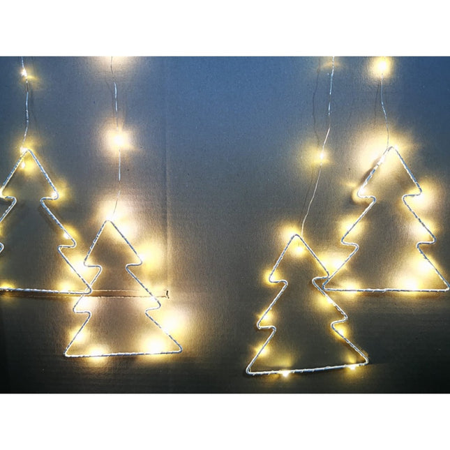 Lichtervorhang 1,8M mit 7 Tannenbäume und Mini-LEDs, Durchsichtig Kabel, Warm Licht, für Außen