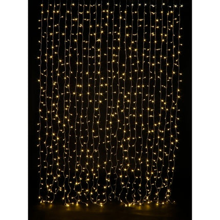Lichtervorhang 2M × 10M mit 2000 LEDs, Durchsichtig Kabel, Warm Licht, Verbindbar 4M, für Außen