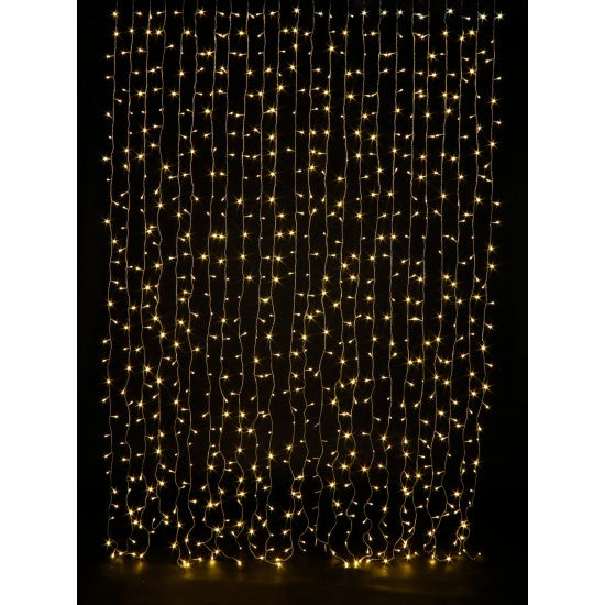 Lichtervorhang 2M × 10M mit 2000 LEDs, Durchsichtig Kabel, Warm Licht, Verbindbar 4M, für Außen