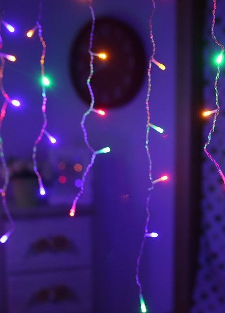 Lichtervorhang 3.25M × 0.5M/ 0.7M mit 120 LEDs, Durchsichtig Kabel, Bunten Licht und Flash, Verbindbar 16M, für Außen
