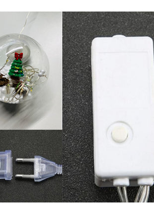 Lichtervorhang 3M mit 10 Große Kugeln mit Tannenbäumen darin, Silberkupfer Draht, Warm Licht, Verbindbar 15M, für Außen