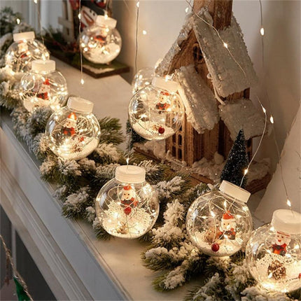 Lichtervorhang 3M mit 10 Kugel mit Weihnachtsmann, Silberkupfer Draht, Warm Licht, Batteriebetrieben