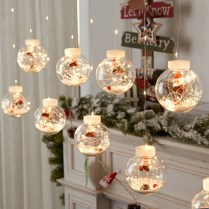 Lichtervorhang 3M mit 10 Kugel mit Weihnachtsmann, Silberkupfer Draht, Warm Licht, Batteriebetrieben