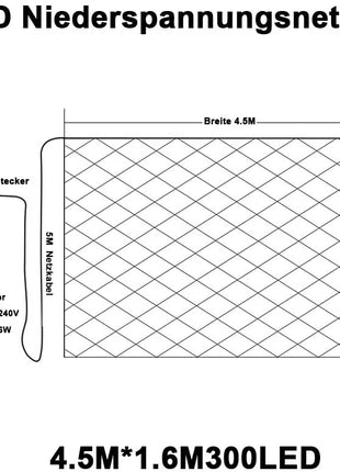 Lichternetz 4.5 x 1.6M mit 300 LEDs, mit 8 Programmen, Durchsichtig Kabel, Warm Licht, Verbindbar 13.5M, für Außen