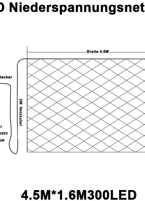 Lichternetz 4.5 x 1.6M mit 300 LEDs, mit 8 Programmen, Durchsichtig Kabel, Warm Licht, Verbindbar 13.5M, für Außen