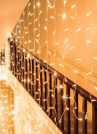 Lichtervorhang 3M x 1M mit 120 LEDs, Durchsichtig Kabel, Warm Licht, Verbindbar 15M für Außen