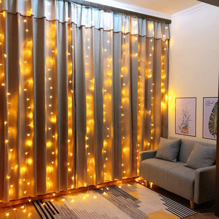 Lichtervorhang 3M × 3M mit 300 Premium-LEDs, Durchsichtig Kabel, Warm Licht, Verbindbar 15M, für Außen