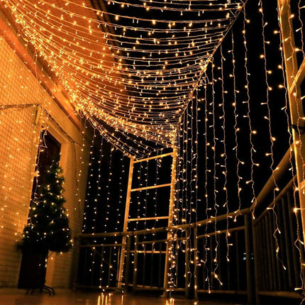 Lichtervorhang 3M × 3M mit 300 Premium-LEDs, Durchsichtig Kabel, Warm Licht, Verbindbar 15M, für Außen