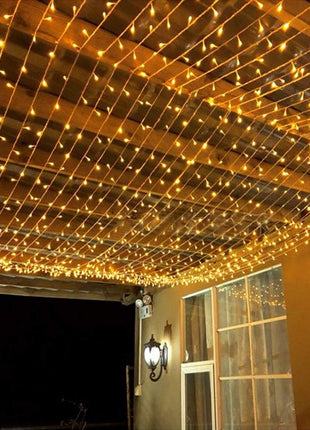 Lichtervorhang 3M × 3M mit 300 Premium-LEDs, Durchsichtig Kabel, Warm Licht, Verbindbar 15M, für Außen