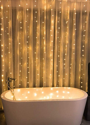 Lichtervorhang 3M × 3M mit 300 Premium-LEDs, Durchsichtig Kabel, Warm Licht, Verbindbar 15M, für Außen