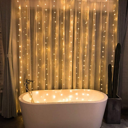 Lichtervorhang 3M × 3M mit 300 Premium-LEDs, Durchsichtig Kabel, Warm Licht, Verbindbar 15M, für Außen