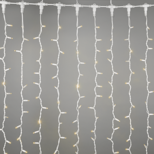 Lichtervorhang 3M × 5M mit 1500 Premium-LEDs, Weißes Kabel, Warm Licht, Verbindbar 18M, für Außen