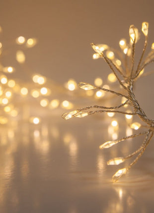 Lichtervorhang 3,5M × 2M Silberdraht und 200 Mini-LEDs, Warm Licht, Strombetrieben