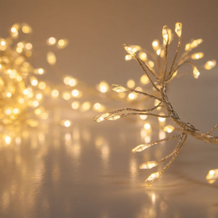 Lichtervorhang 3,5M × 2M Silberdraht und 200 Mini-LEDs, Warm Licht, Strombetrieben