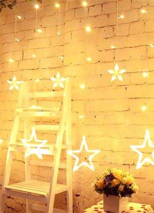 Lichtervorhang 2,5M mit 12 Sternen mit 128 LEDs, Warm Licht, Verbindbar 12,5M für Außen