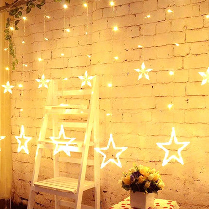 Lichtervorhang 2,5M mit 12 Sternen mit 128 LEDs, Warm Licht, Verbindbar 12,5M für Außen