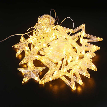 Lichtervorhang 2,7M mit 12 Sternen mit 138 LEDs, 8 Programmen, Warm Licht, Verbindbar 11M, für Außen