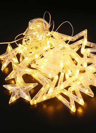 Lichtervorhang 2,5M mit 12 Sternen mit 128 LEDs, Warm Licht, Verbindbar 12,5M für Außen