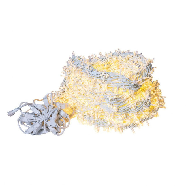 Lichtervorhang 3M × 5M mit 1500 Premium-LEDs, Weißes Kabel, Warm Licht, Verbindbar 18M, für Außen