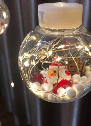 Lichtervorhang 3M mit 10 Kugel mit Weihnachtsmann, Silberkupfer Draht, Warm Licht, Batteriebetrieben