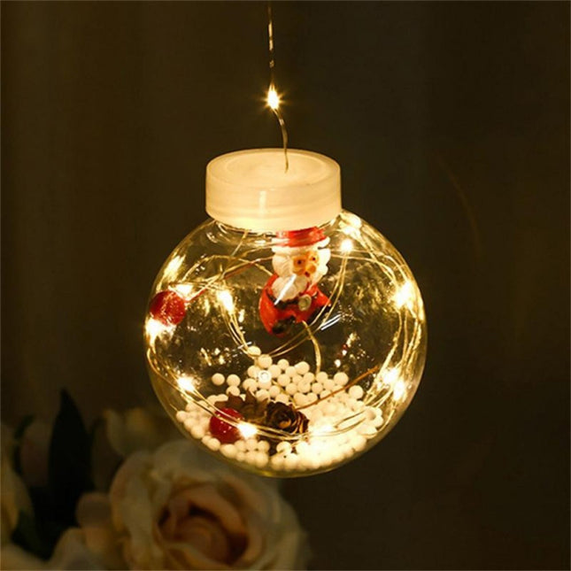 Lichtervorhang 3M mit 10 Kugel mit Weihnachtsmann, Silberkupfer Draht, Warm Licht, Verbindbar 15M, für Außen