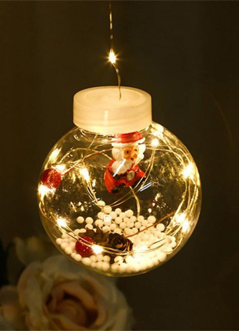 Lichtervorhang 3M mit 10 Kugel mit Weihnachtsmann, Silberkupfer Draht, Warm Licht, Batteriebetrieben