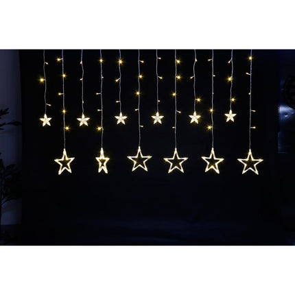 Lichtervorhang 2,5M mit 12 Sternen mit 128 LEDs, Warm Licht, Verbindbar 12,5M für Außen