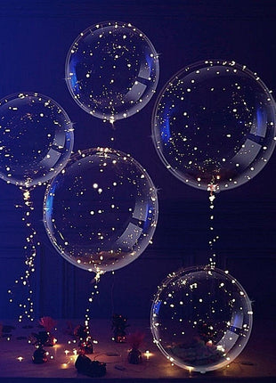 5er-Set LED-Ballons, leuchtende klare Ballons Ø 50,8 cm, mit 3 m Lichterkette, Warm Licht, Batteriebetrieben