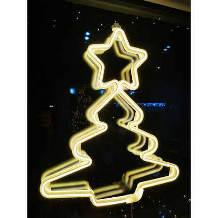 Dekorative Neon Tannen Lampe mit Stern, Warm Licht, Strombetrieben