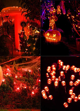 Grünes Lichterkette 20M mit 200 LEDs, Oranges Licht, Batterienbetrieb für Außen