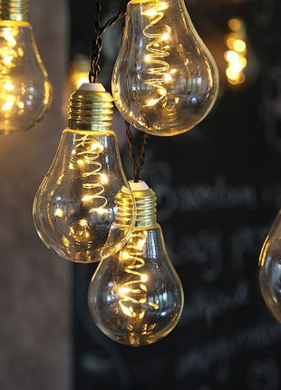 Party Lichterkette 2M mit 10 Glühbirnen mit 50 Mini-LEDs, Durchsichtig Kabel, Warm Licht, Batteriebetrieben, für Außen