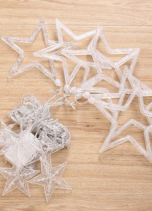 Lichtervorhang 2,5M mit 12 Sternen mit 128 LEDs, Warm Licht, Verbindbar 12,5M für Außen